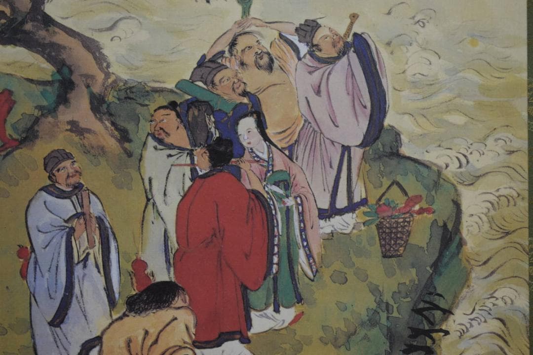 複製/富岡鉄斎/群仙祝寿図/工芸/桐共箱付/布袋屋掛軸HI-111