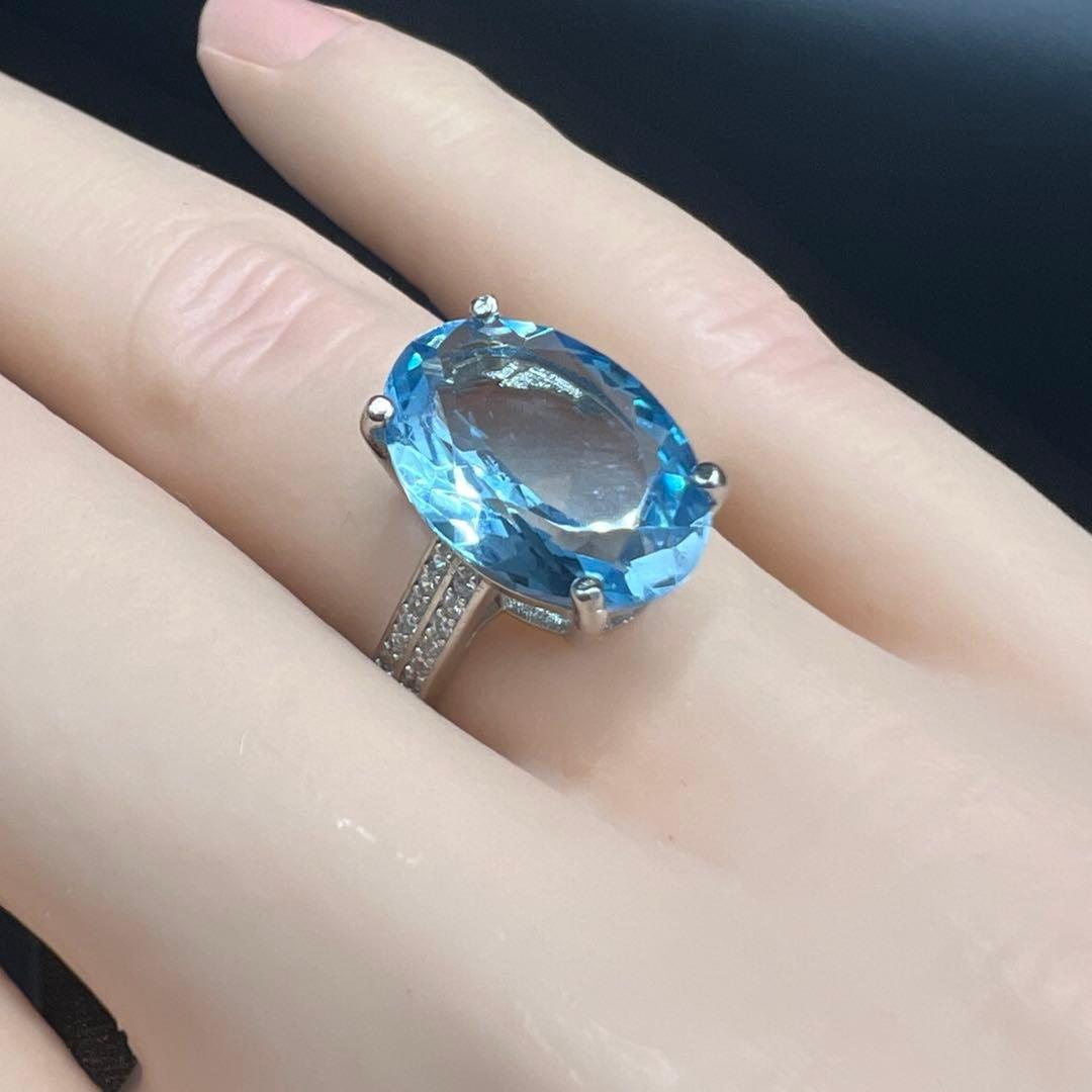 新品天然トパーズスカイブルーのS925使用リング指輪【海外鑑定書付き】10146