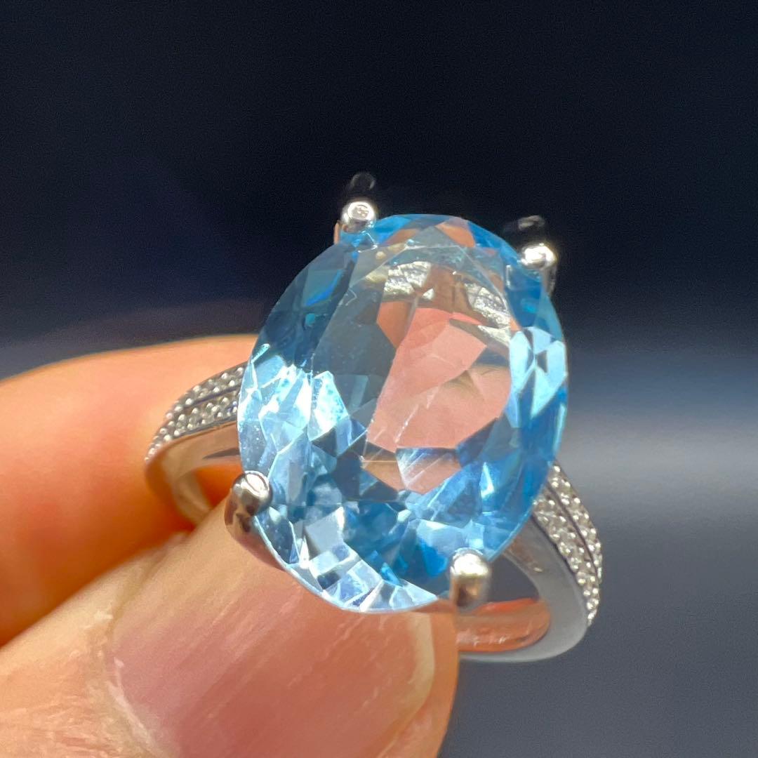 新品天然トパーズスカイブルーのS925使用リング指輪【海外鑑定書付き】10146