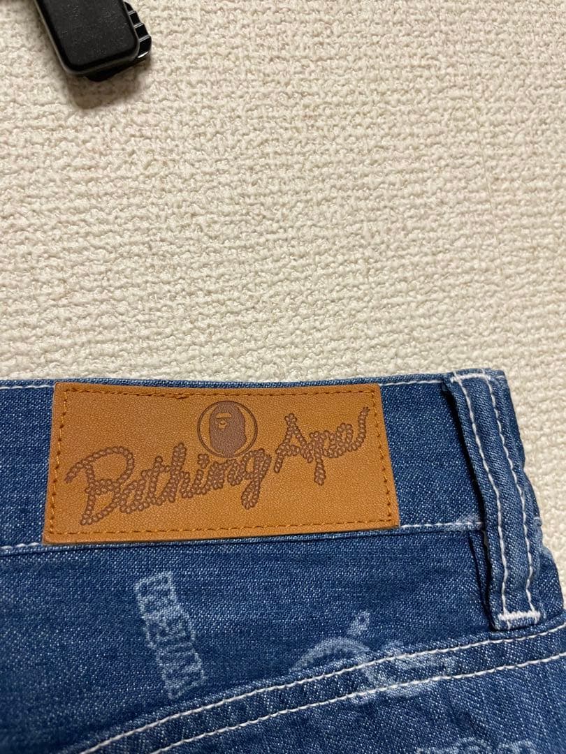 ★新品★ A BATHING APE エイプ ハーフパンツ デニム 総柄 L表記