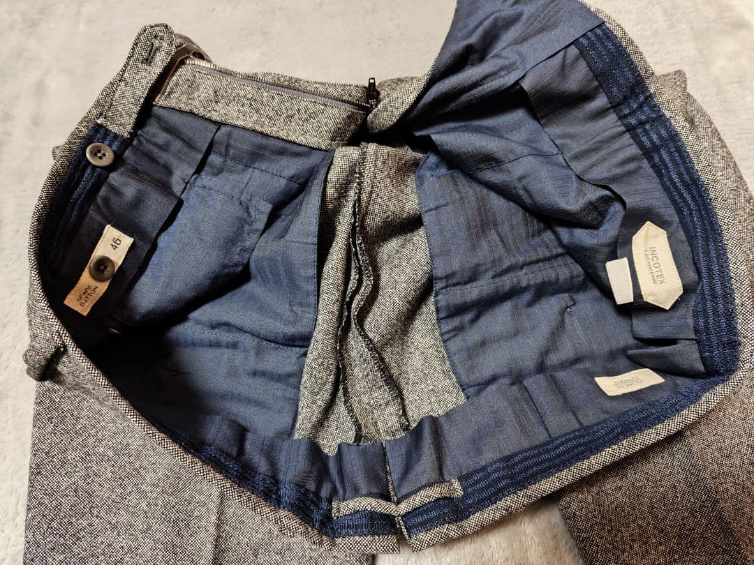 INCOTEX スラックス ツイード風 グレー 46 スリムフィット 秋冬