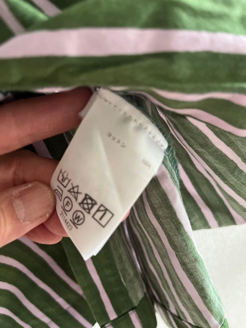 marimekko ピッコロ　緑とピンクの シャツワンピース 36