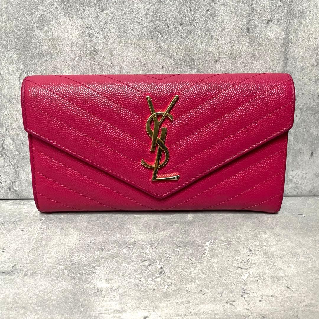 極美品✨ SAINT LAURENT レザー キャビアスキン 長財布 YSL