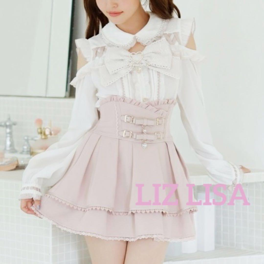 LIZLISA BIGリボンオープンショルダーブラウス Freeホワイト×ピンク