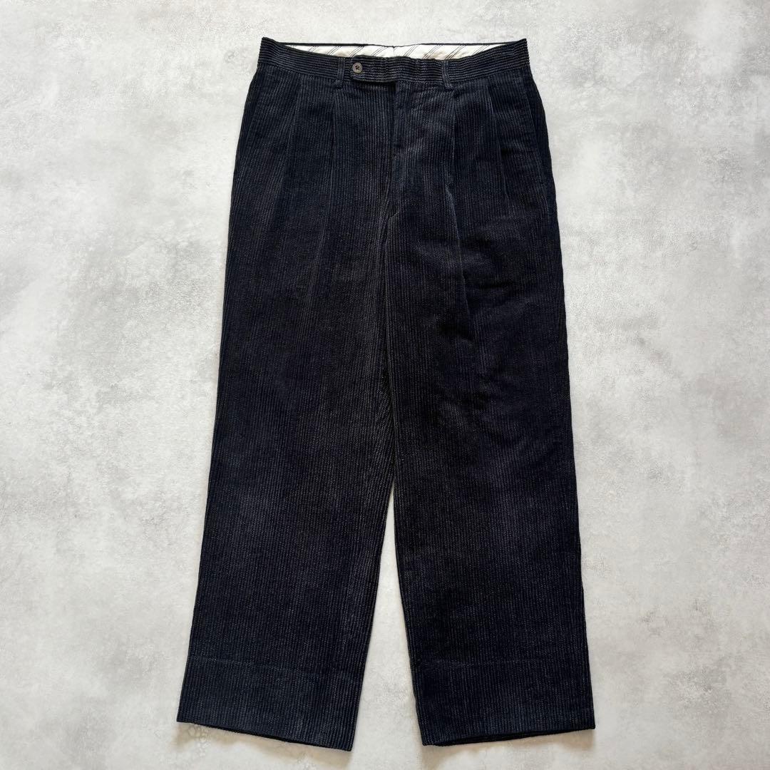 90s~10s BURBERRY タック 太畝コーデュロイ ワイド パンツ