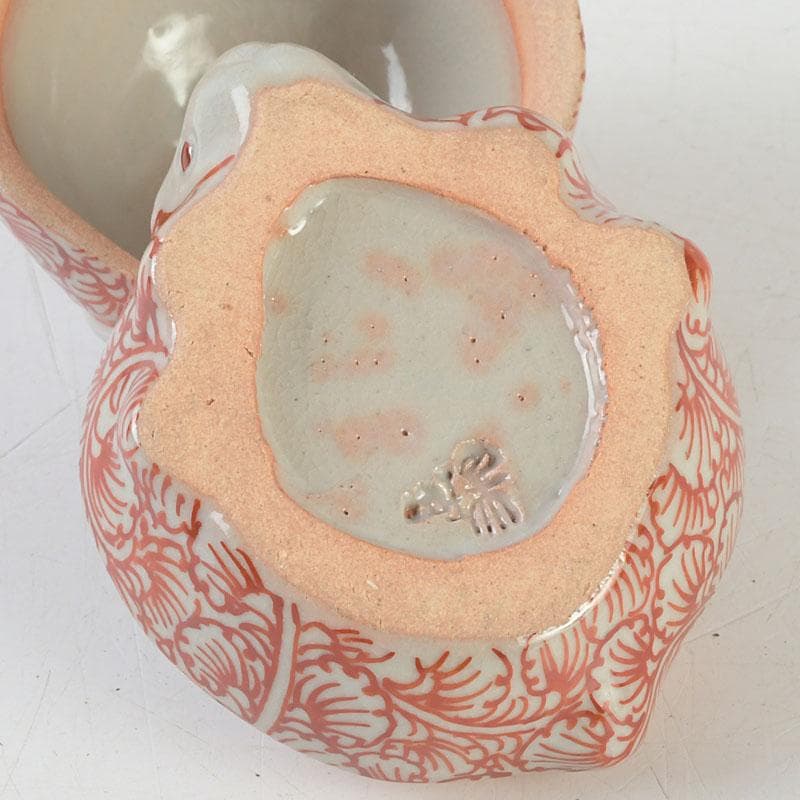 ニコニコ　茶道具　萬古焼　加賀瑞山造　赤絵卯香合　共箱　V　9753