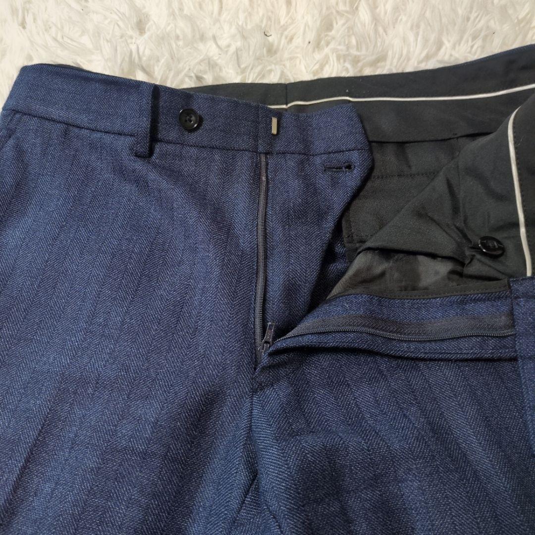 スーツセレクト　スリーピース　スーツセットアップ　ネイビー　ヘリンボーン　A5