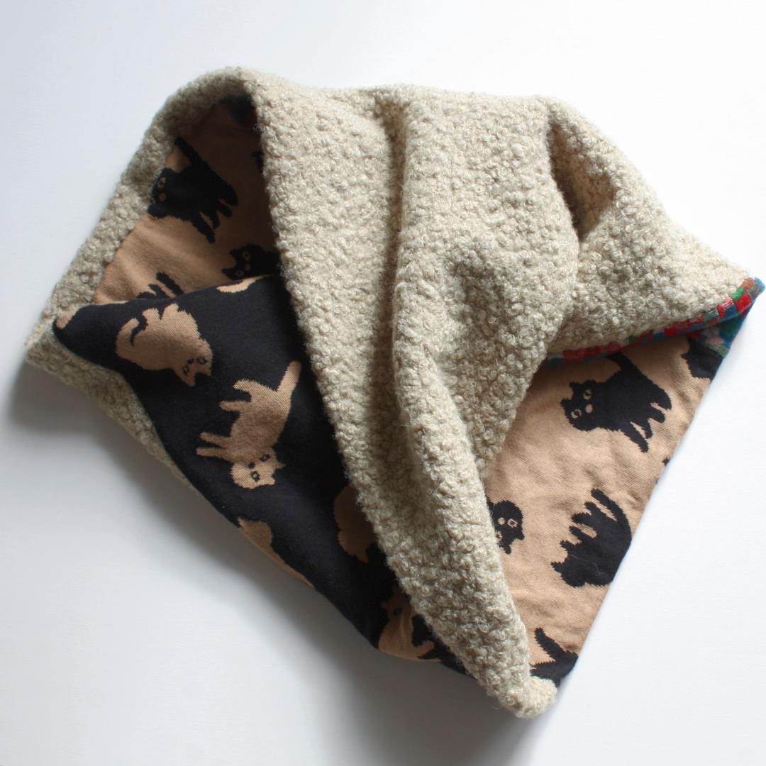 TOHIKO　ものすごい幅広ターバン ネコ＆ブロックチェック＆ループボア