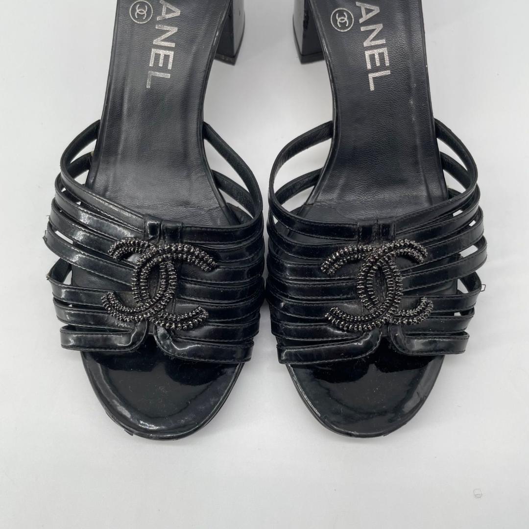 良品✨シャネル ココマーク ミュールサンダル スエード レザー 黒 ブラック