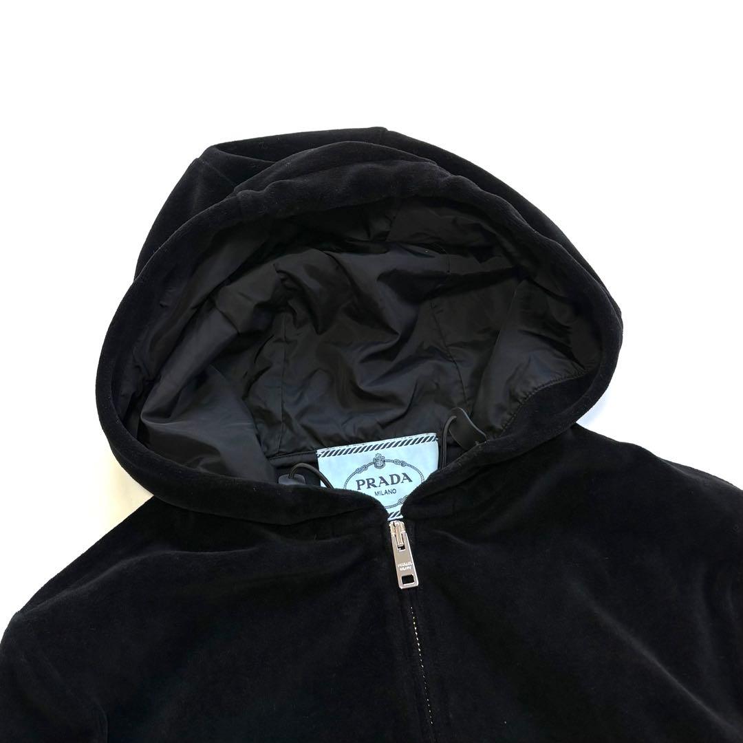 PRADA ロゴデザイン ベロアパーカー S ブラック