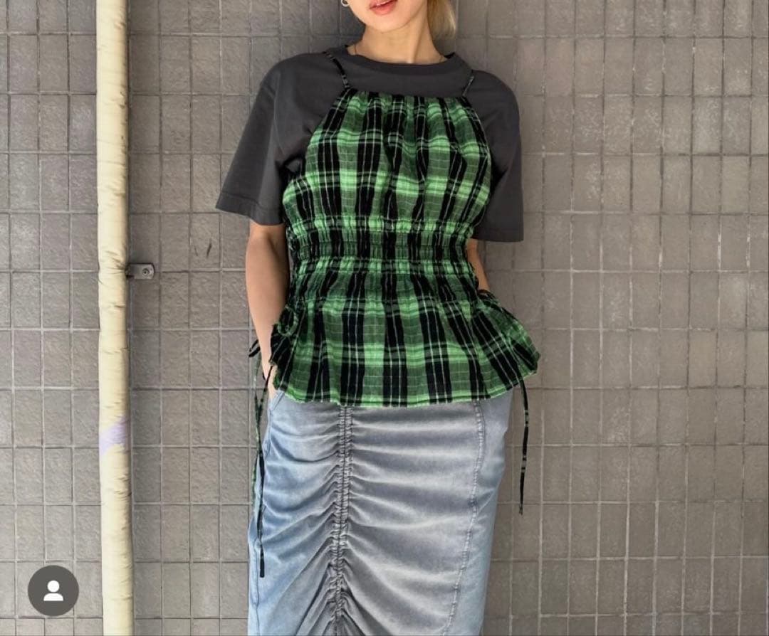 トップス MAISON SPECIAL Checked Shirring Bustier