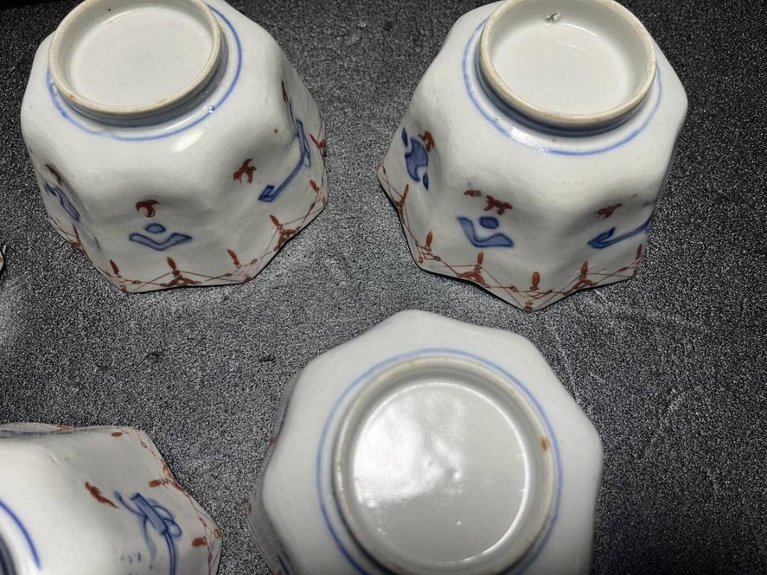 古伊万里　色絵　金彩　八角鉢　中鉢　深皿　盛皿　５客