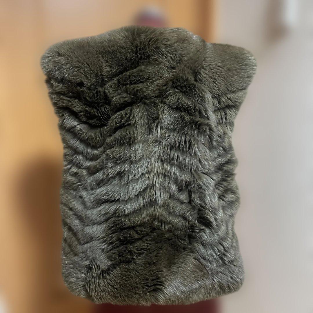 オリーブグリーン フォックスファーショートジャケット　ジレ　ベスト