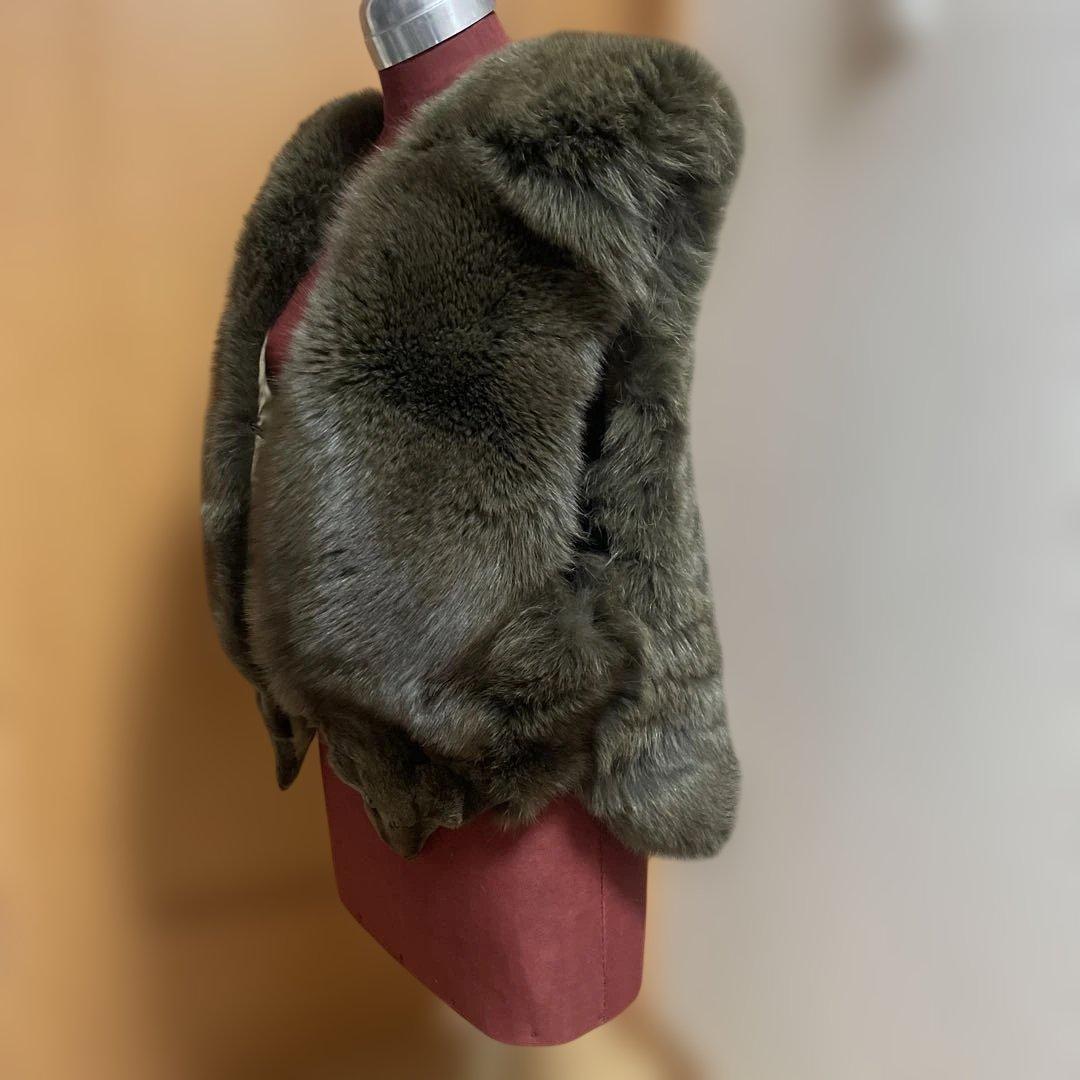 オリーブグリーン フォックスファーショートジャケット　ジレ　ベスト