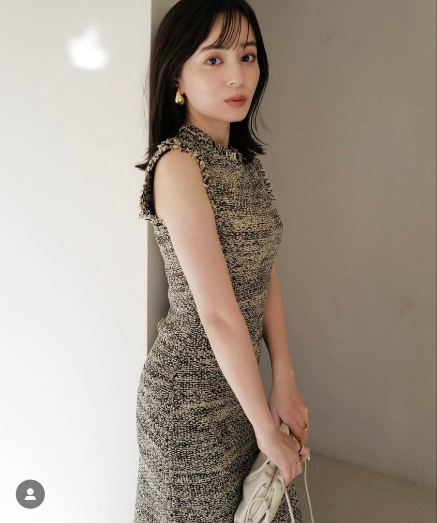 ツイードニットノースリーブロングワンピース　anuans