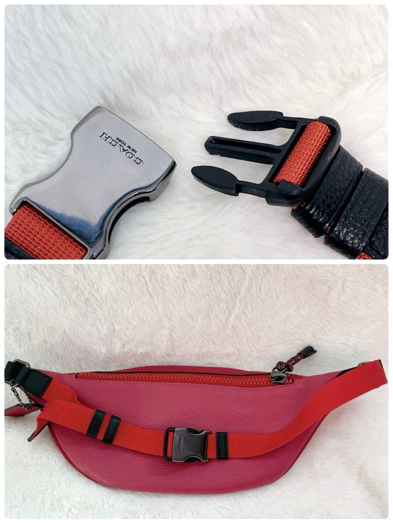 【激カワ】COACH ボディバッグ ウエストポーチ ピンク オールレザー