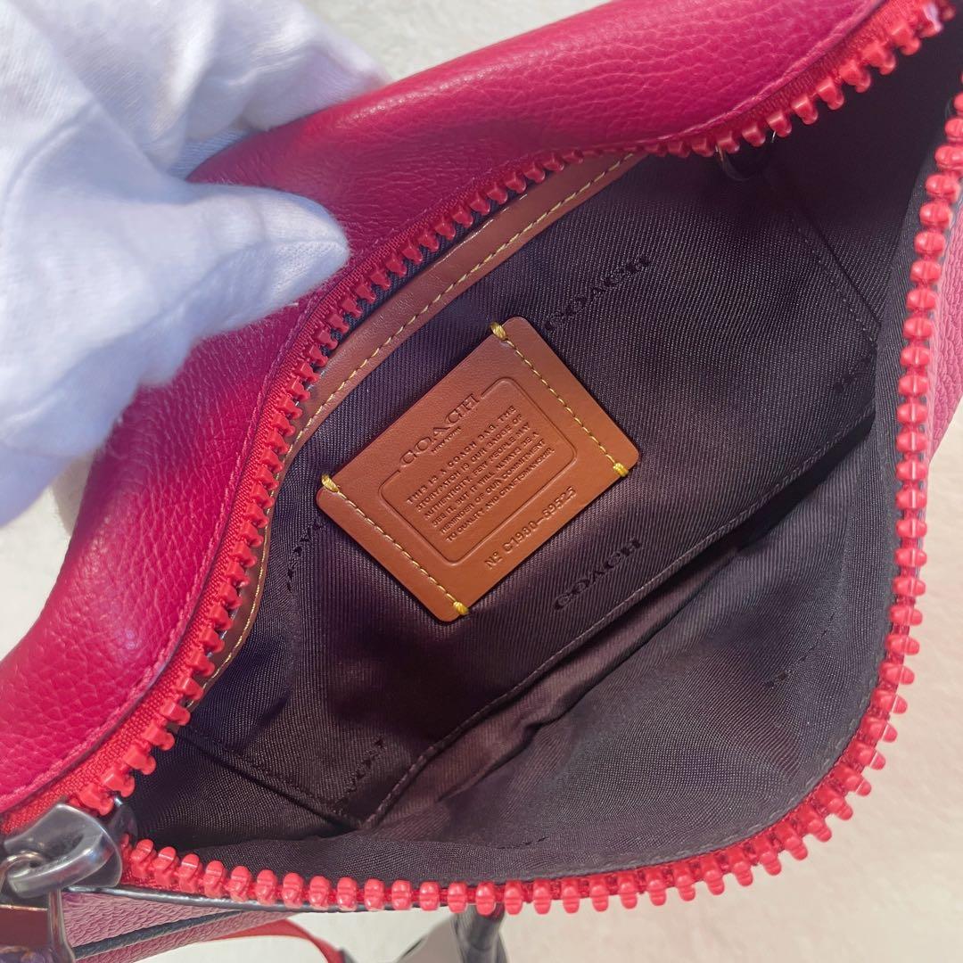 【激カワ】COACH ボディバッグ ウエストポーチ ピンク オールレザー