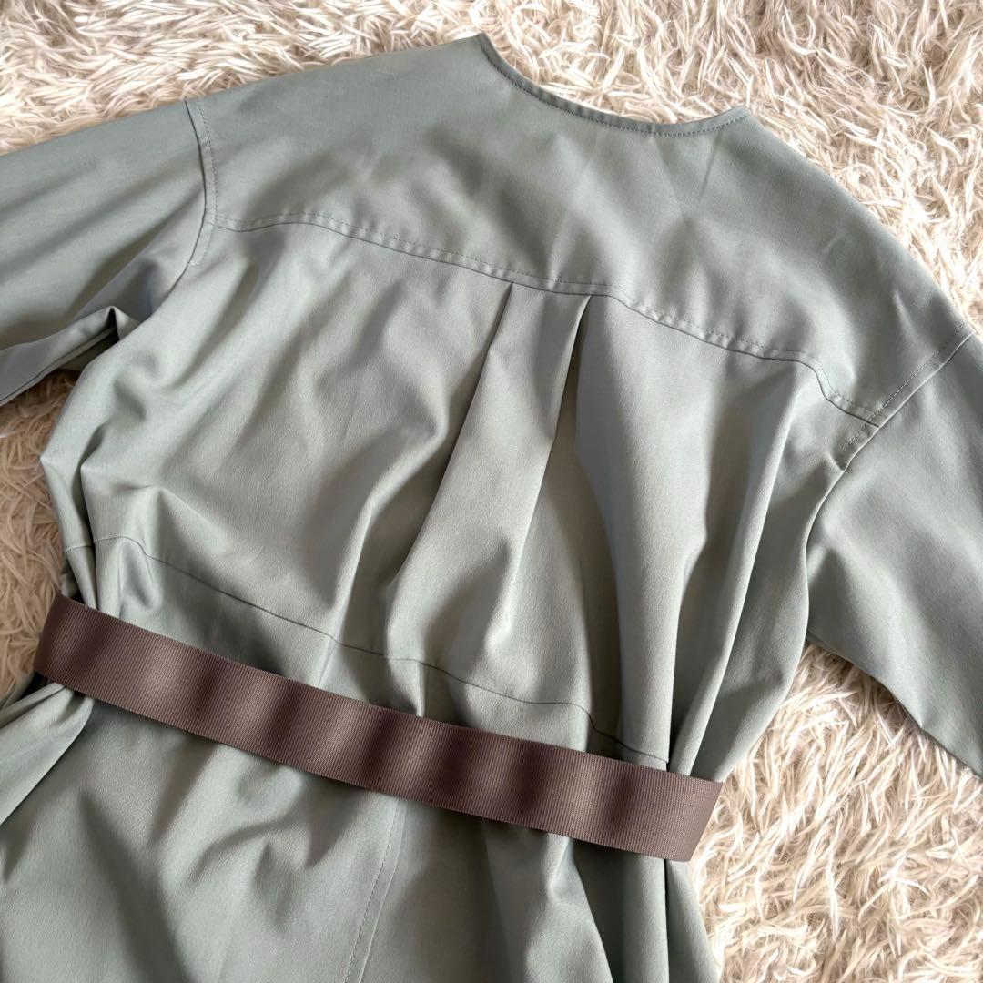 新品【ダーマコレクション】ジップアップワンピース　ノーカラー　ライトグリーン