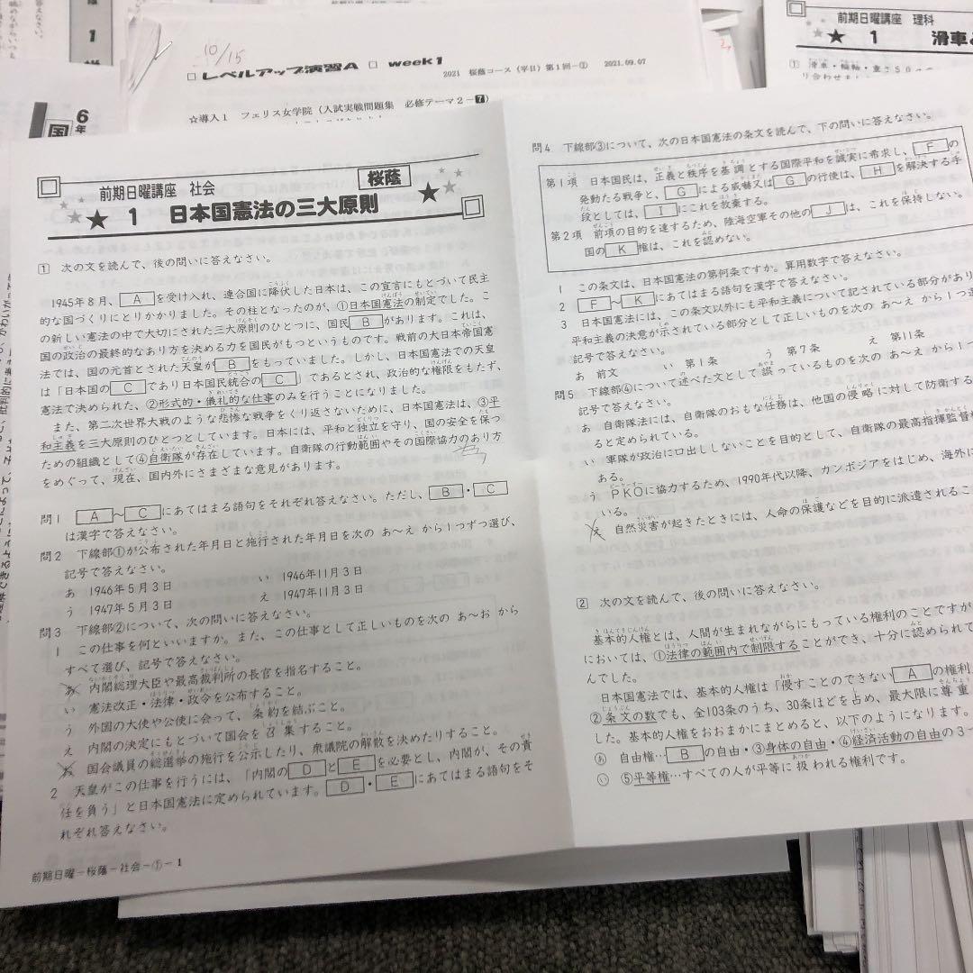 四谷大塚学校別予習　桜䕃　前期日曜/後期/春期/冬期/正月/　2021年度
