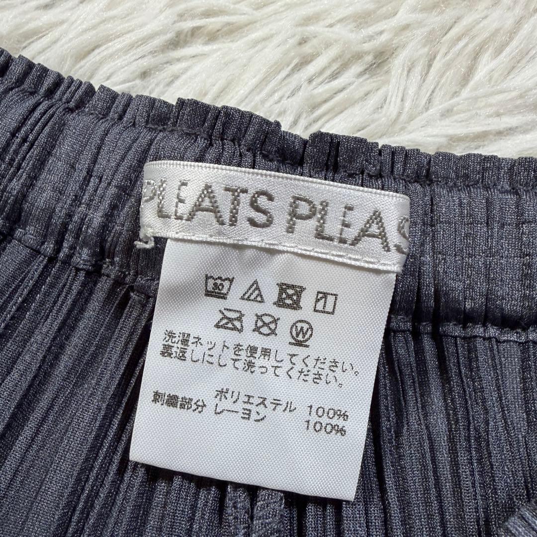 美品■プリーツプリーズ　ワイドパンツ　ガウチョ　総柄　グレー　サイズ3