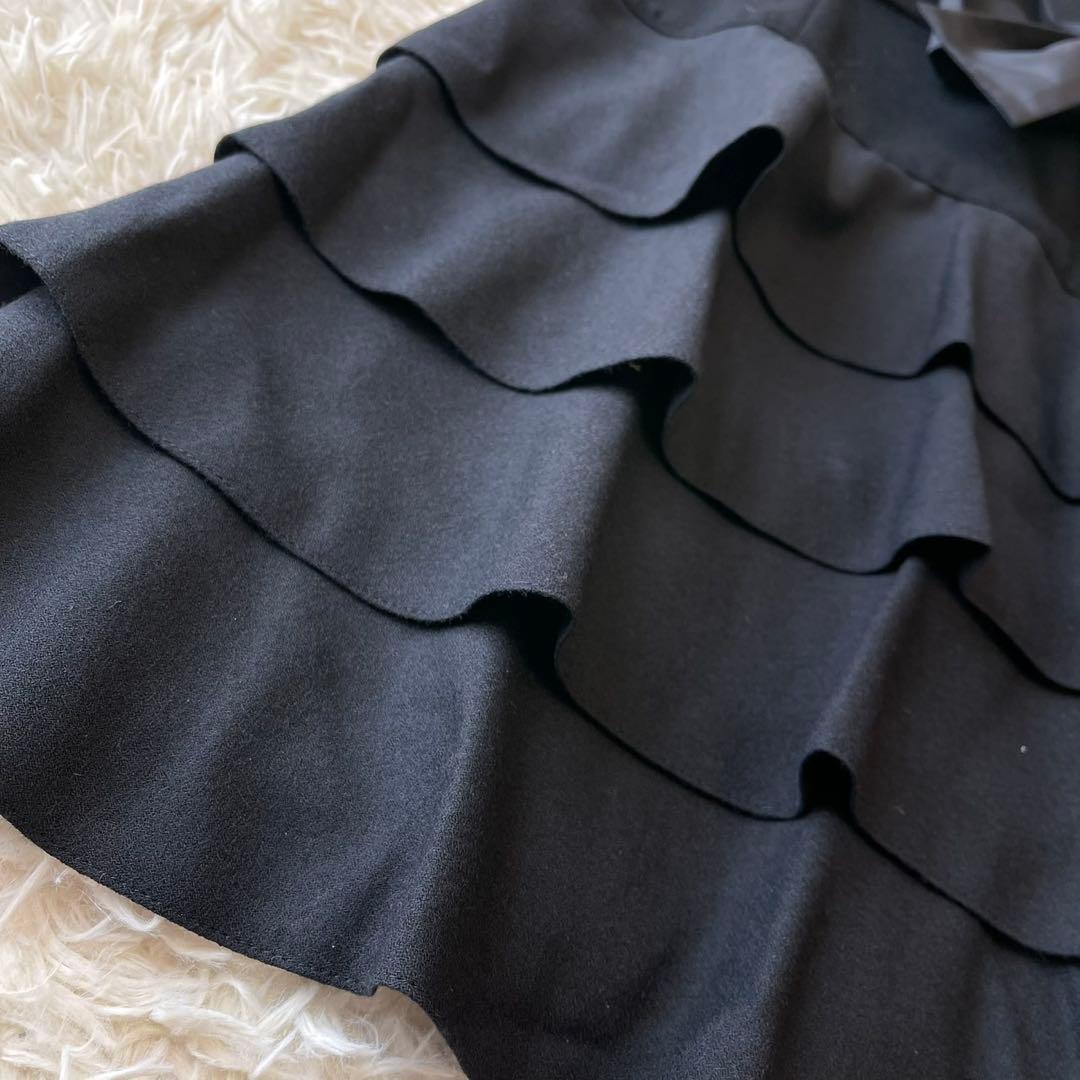 極美品 M'S GRACY ウール ティアード ワンピース ブラック 36