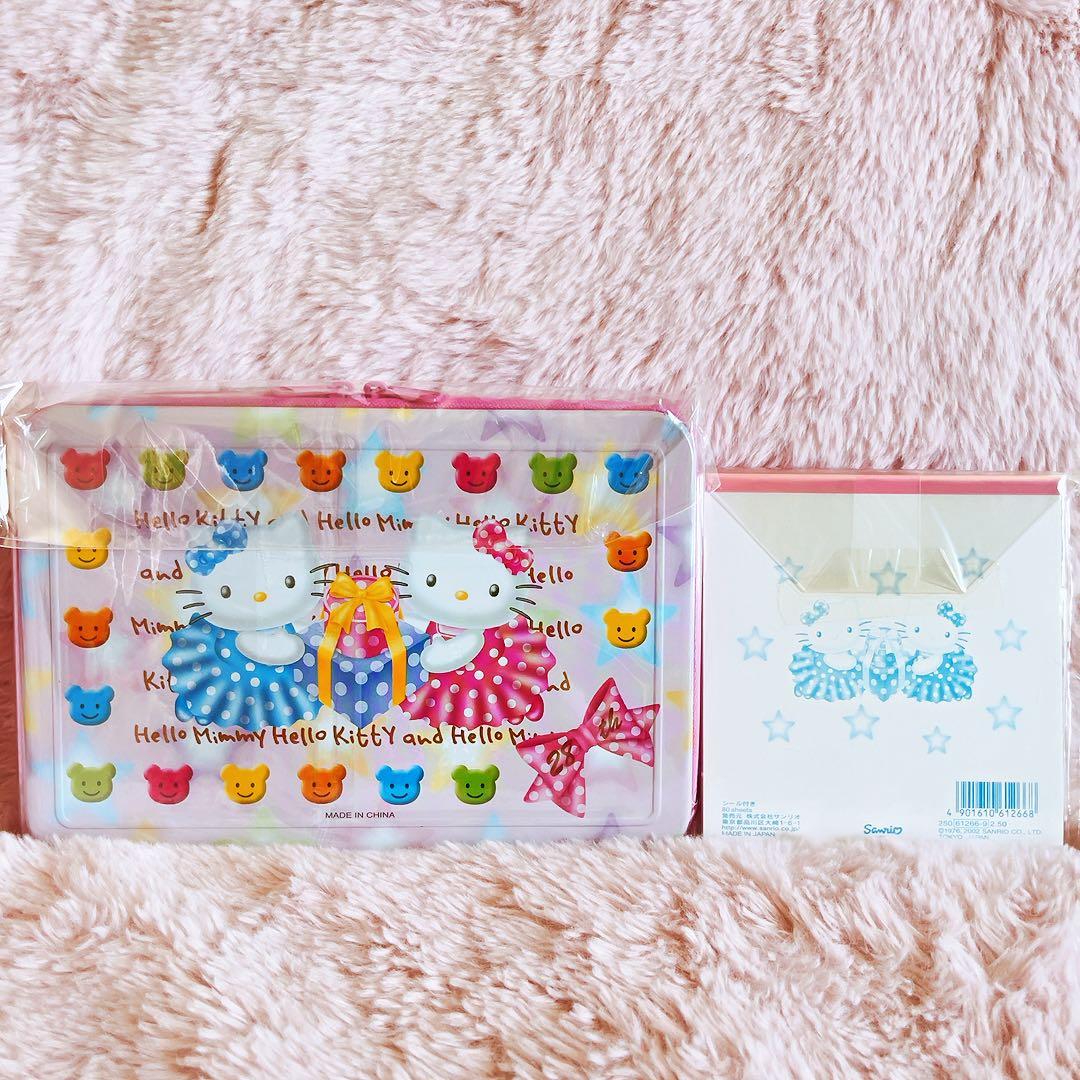 希少レア　ハローキティ　ミミィ　缶ケース　ペンセット　シール付きメモ　2002