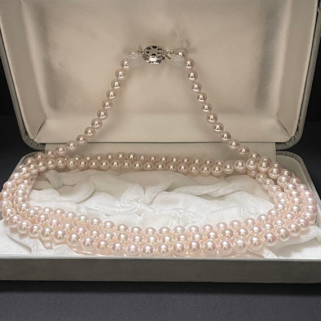 【極美品✨3連】 あこや本真珠 7.5 ロングネックレス パール 2連 アコヤ