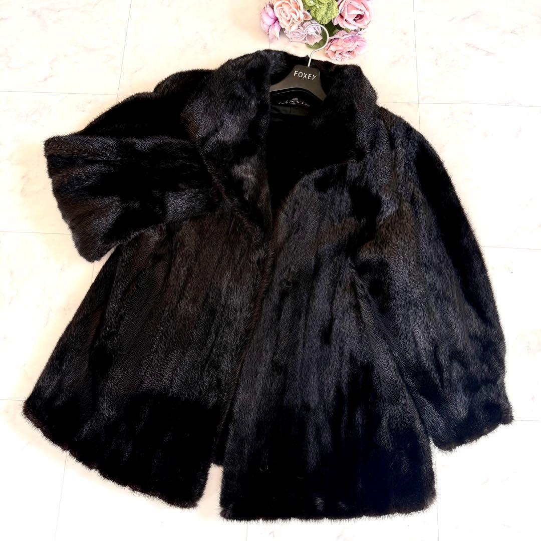 ランバン ブラックミンク ファーコート リアルファー 袖太 ボリューム 艶◎