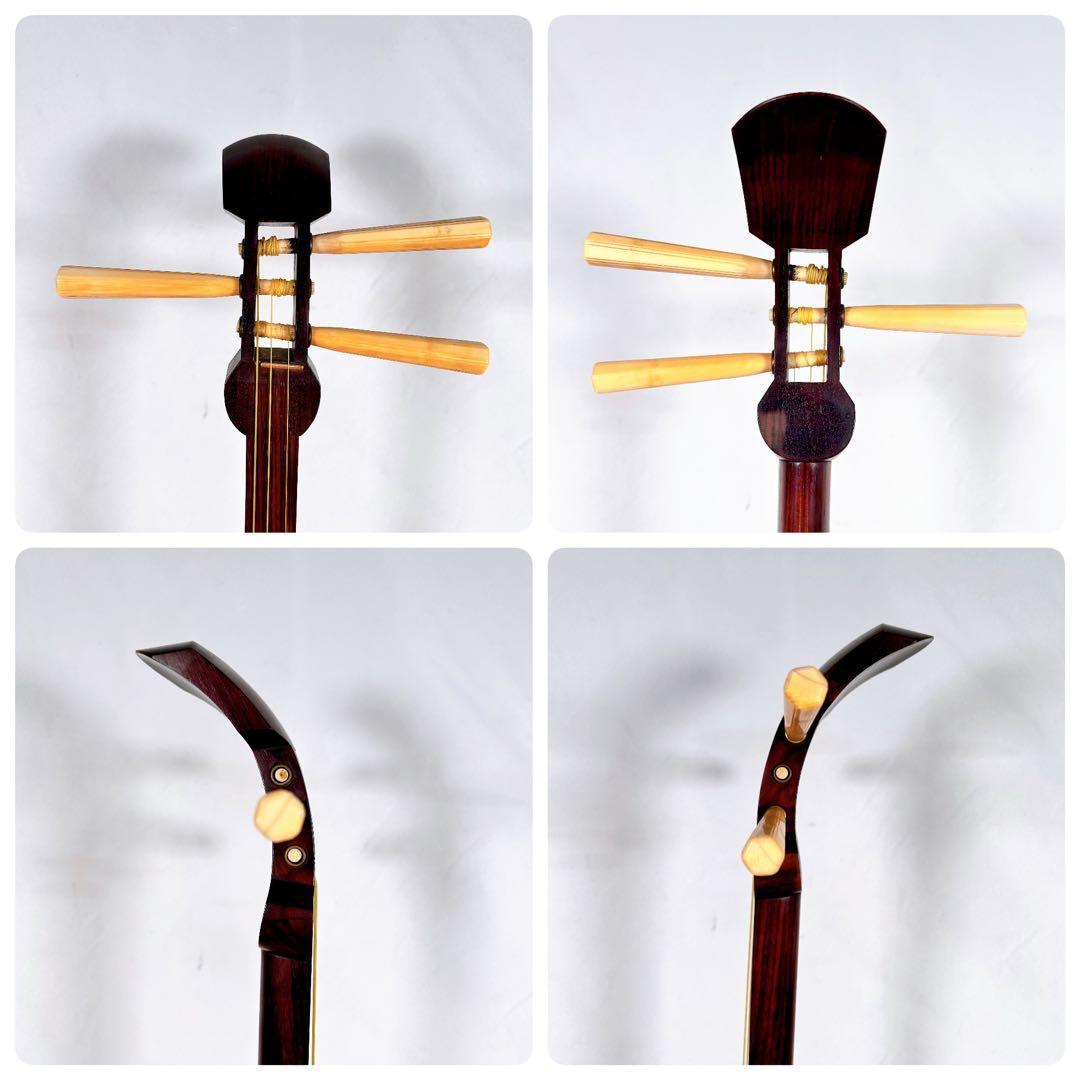 長唄三味線　三味線　中棹　紫檀　丸打胴　本皮　現状品　皮破れなし