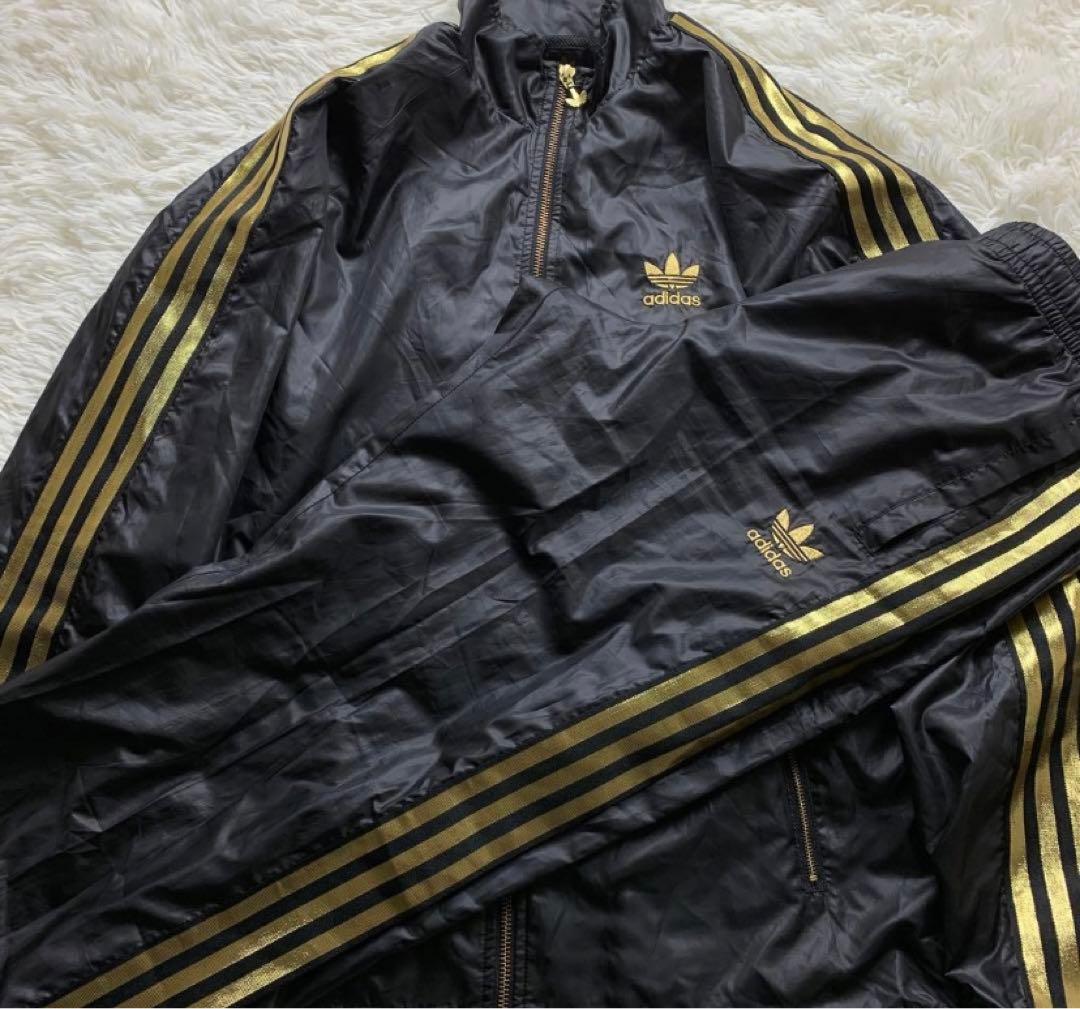 極美品■adidas スポーツウェア セットアップ 黒 金 トレフォイル L