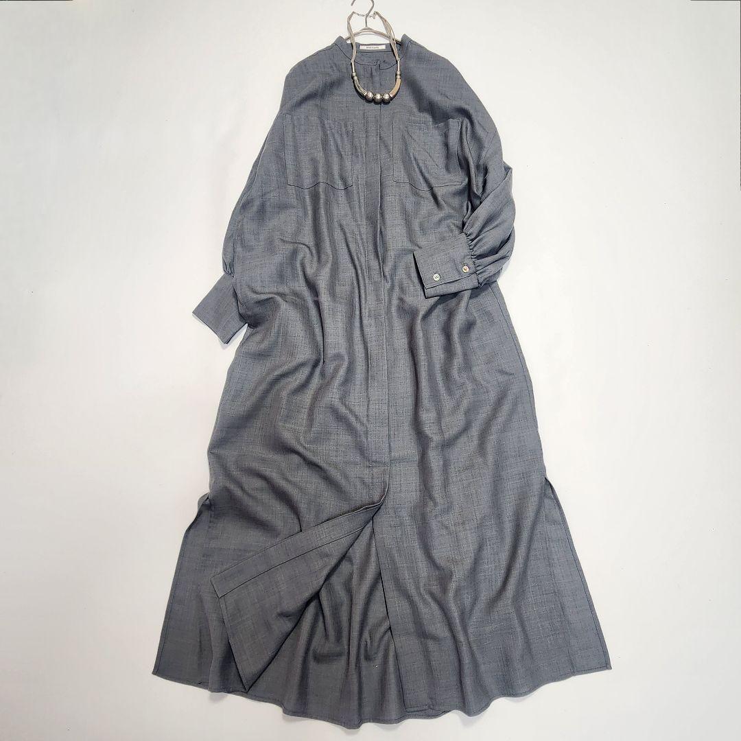 美品【定3.5万】ウィムガゼット ウール バンドカラー シャツワンピース リボン