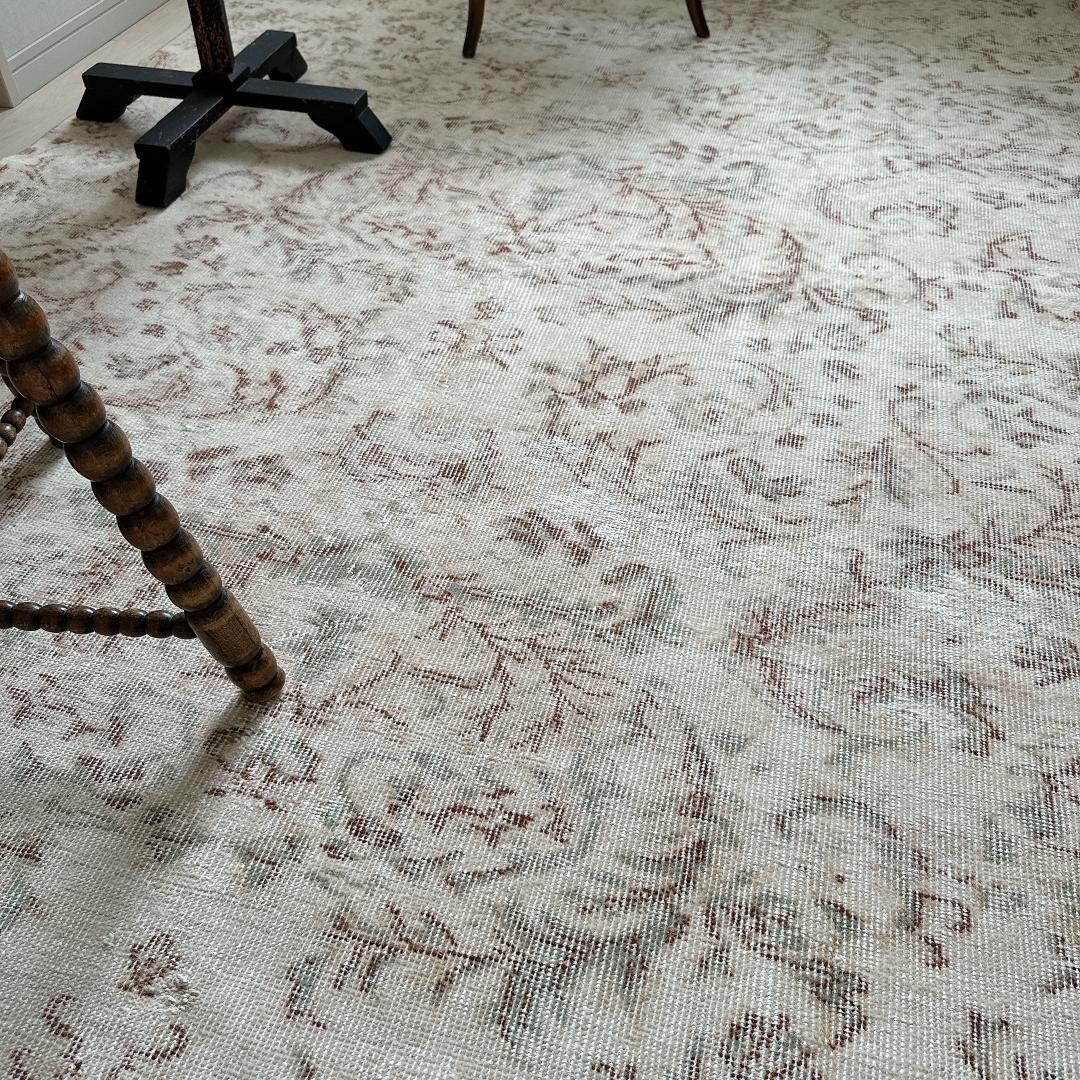 トルコ ヴィンテージラグ A27超大判 レア クリーム セージグリーン ベージュ