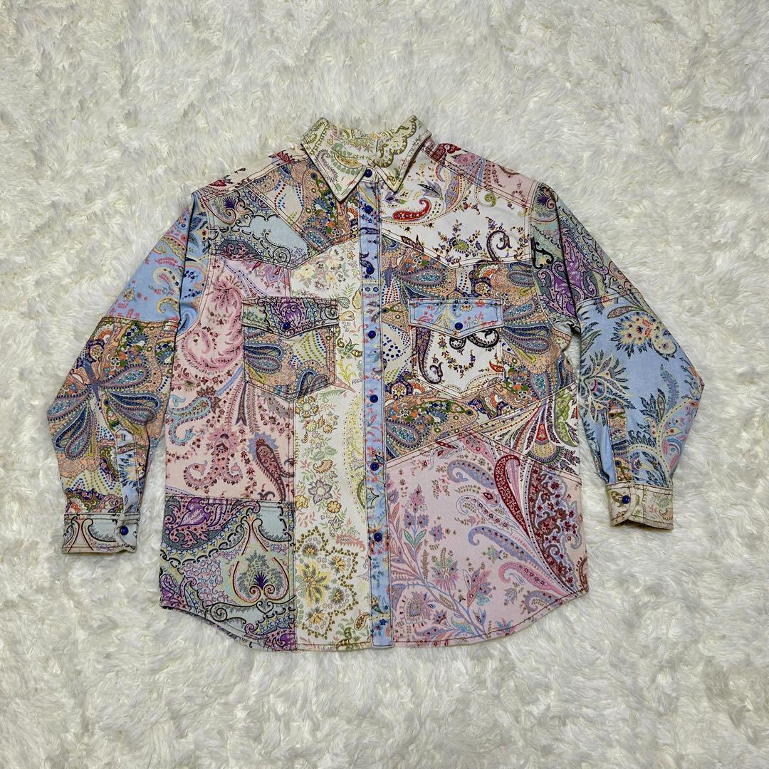 希少　ETRO ペイズリー柄　デニムジャケット　マルチカラー　ドルマンスリーブ