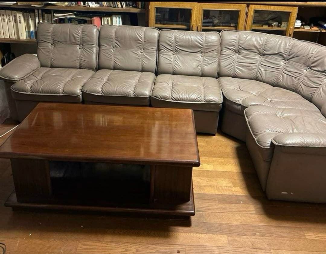 【・ai品】L字型グレー本革皮革ソファ 単体①〜⑤の①