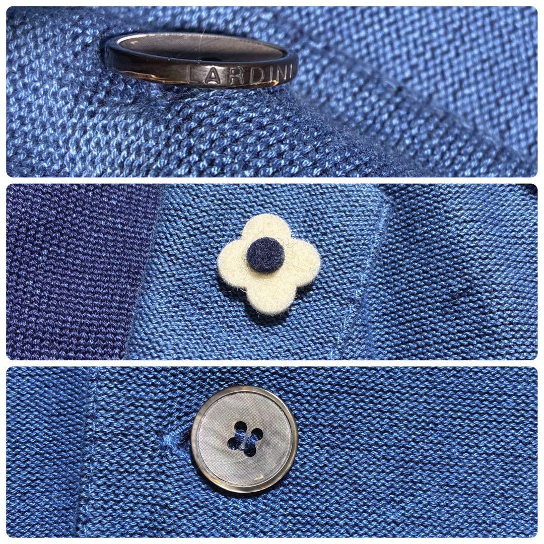 美品⭐️LARDINI テーラードジャケット　ニット　ブートニエール　伸縮性 青