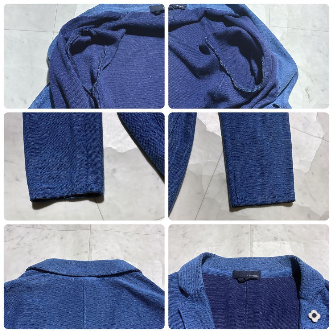 美品⭐️LARDINI テーラードジャケット　ニット　ブートニエール　伸縮性 青