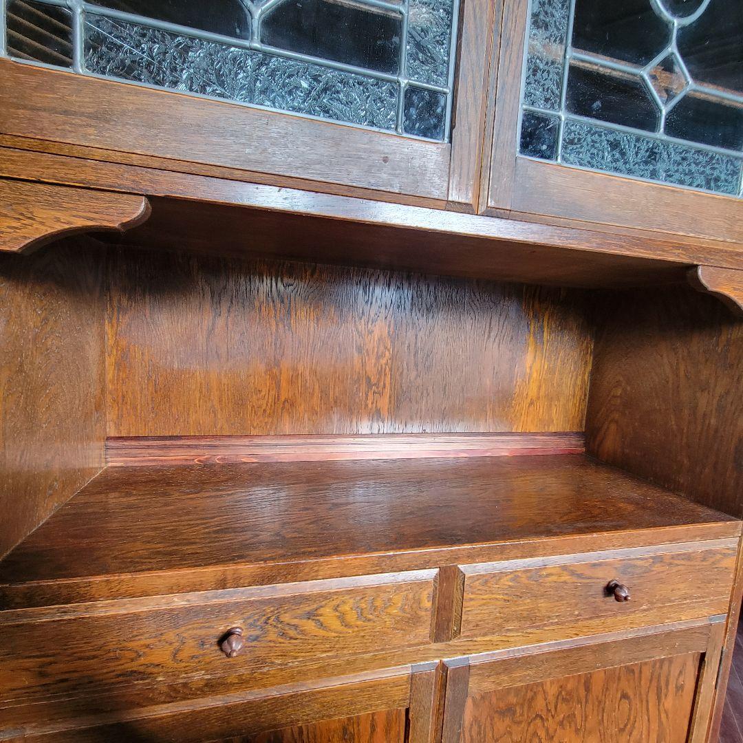 三越家具 Brugge ブルージュ 食器棚 キャビネット 楢材ステンドグラス英国