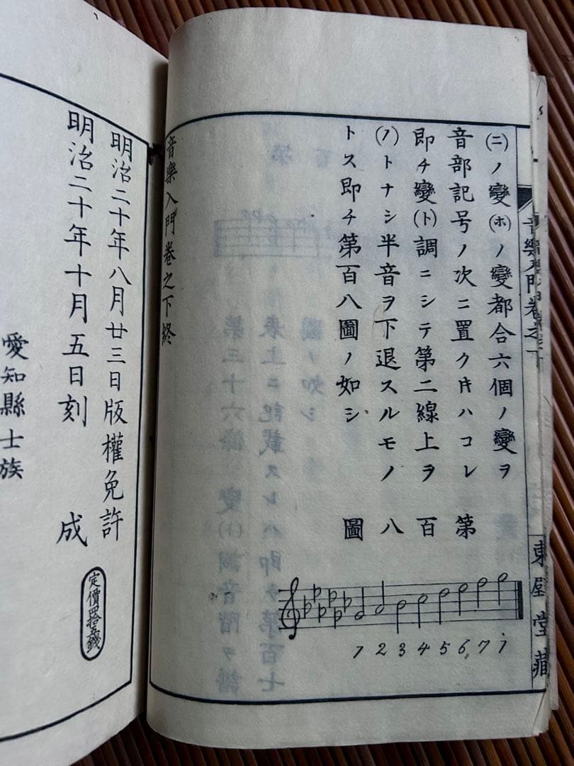 音樂入門 上下巻 恒川鐐之助 著 明治20年10月5日刻成