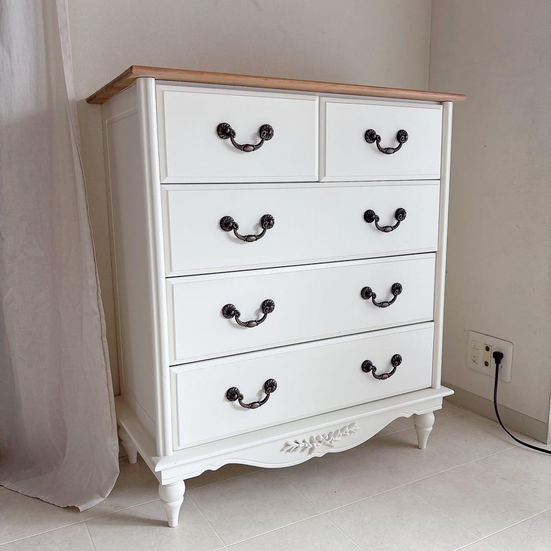 美品　フレンチカントリー　チェスト　シャビーシック　白家具　カントリー　猫脚　棚