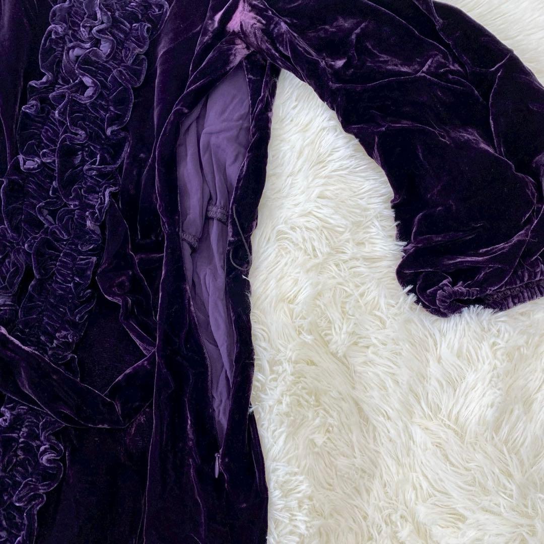 美品　ANNA SUI ベロアワンピース 紫 フリル USA4