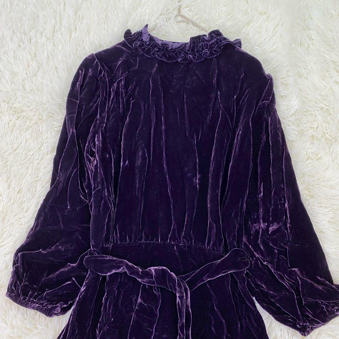 美品　ANNA SUI ベロアワンピース 紫 フリル USA4