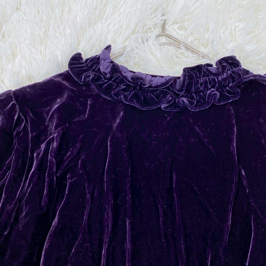 美品　ANNA SUI ベロアワンピース 紫 フリル USA4