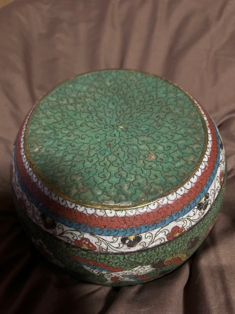 中国　明時代　花鳥文七宝　銅製　鉢　水指