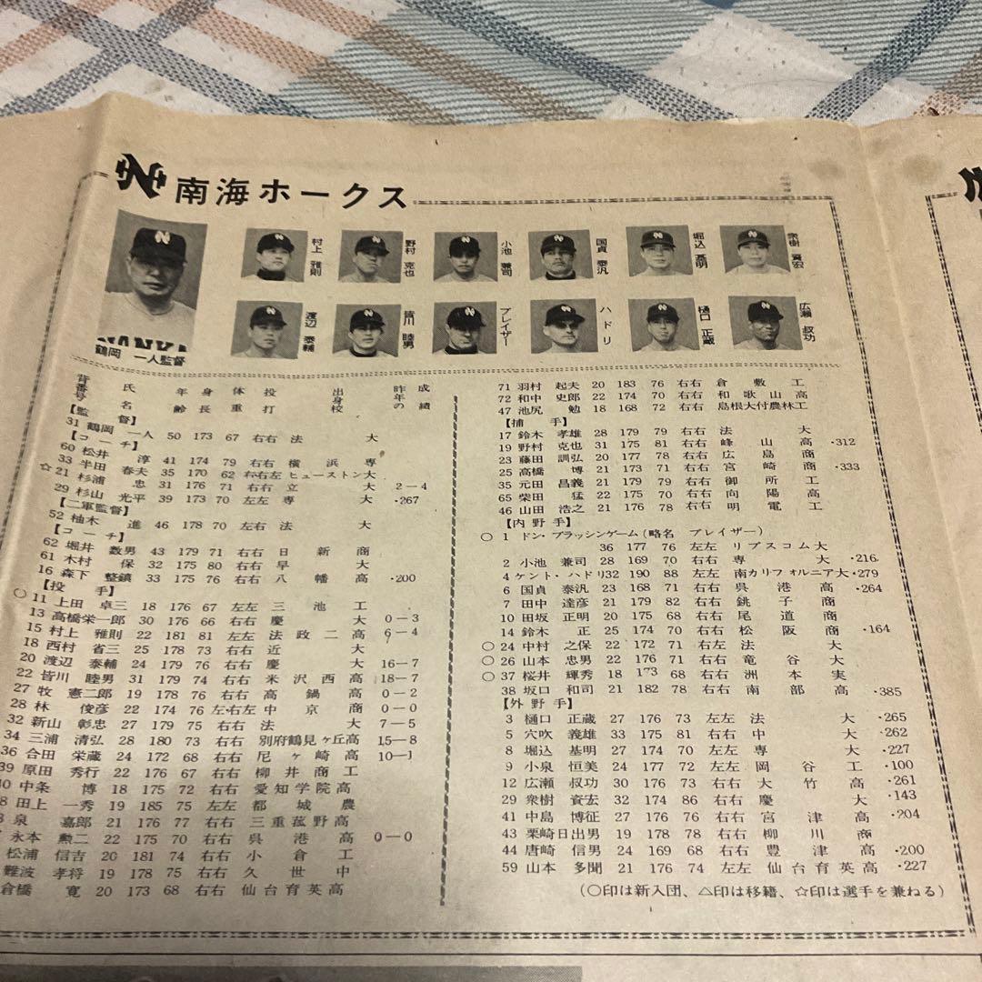 昭和42年 上毛新聞・プロ野球選手一覧　新聞紙二面　【昭和ノスタルジー　美品】。