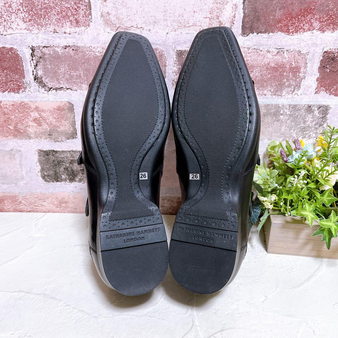 未使用級【キャサリンハムネットロンドン】ドレスシューズ 革靴 ベルト 黒 26