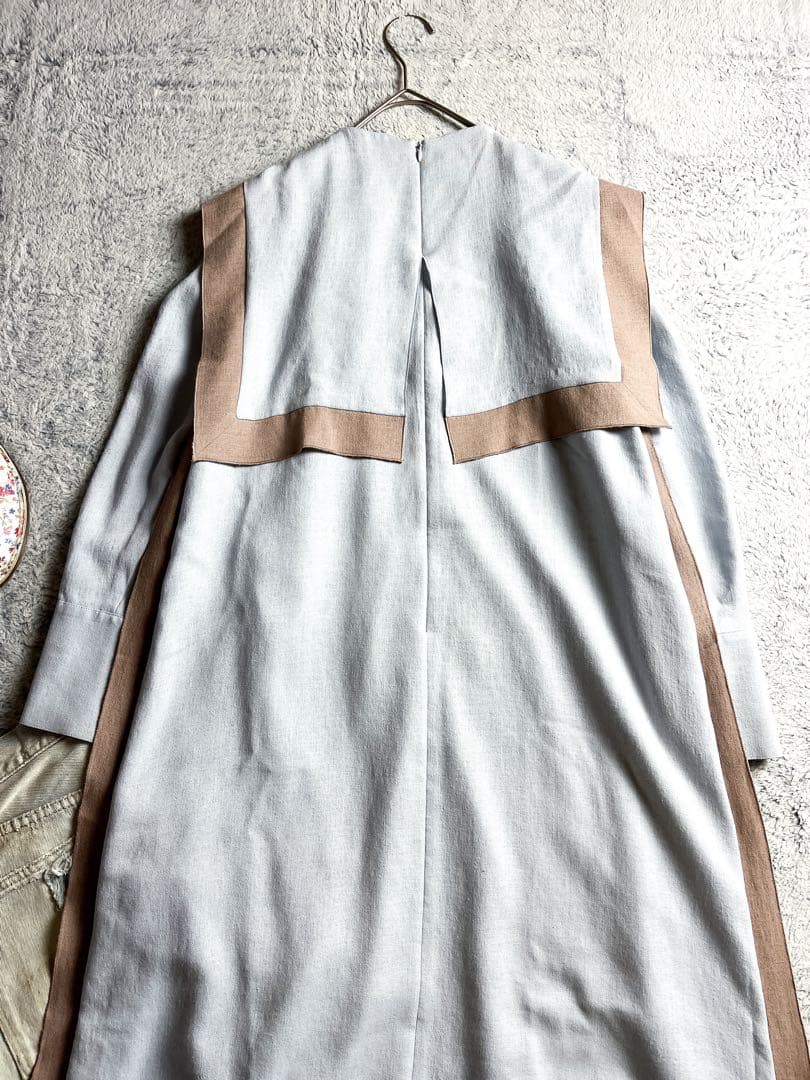 美品【ADORE】バイカラー ラインジョーゼットセーラーヨークワンピース 水色