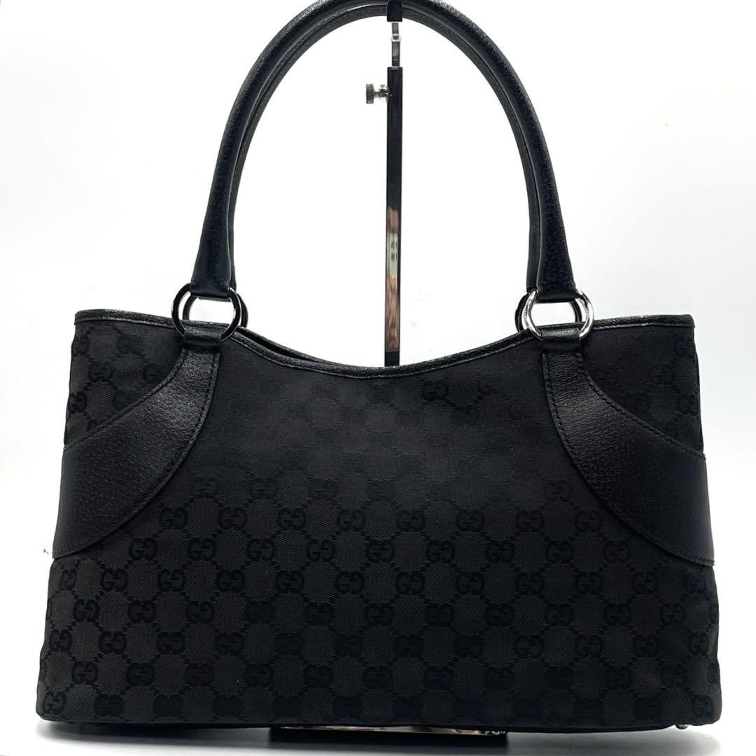 美品● GUCCI グッチ ハンドバッグ GGキャンバス ブラック レザー