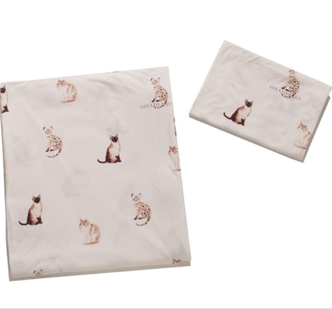 ジェラートピケ Gelato pique シングル猫柄キャット　寝具　2点セット