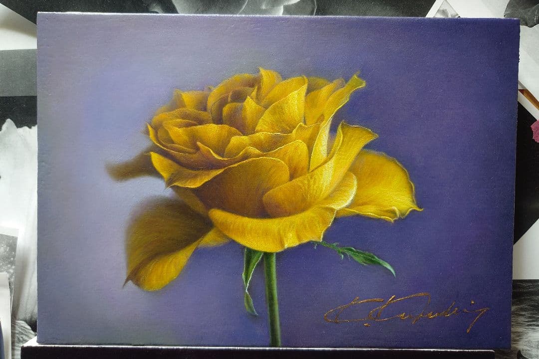 黄色のバラ 油彩画 　静物画　写実絵画