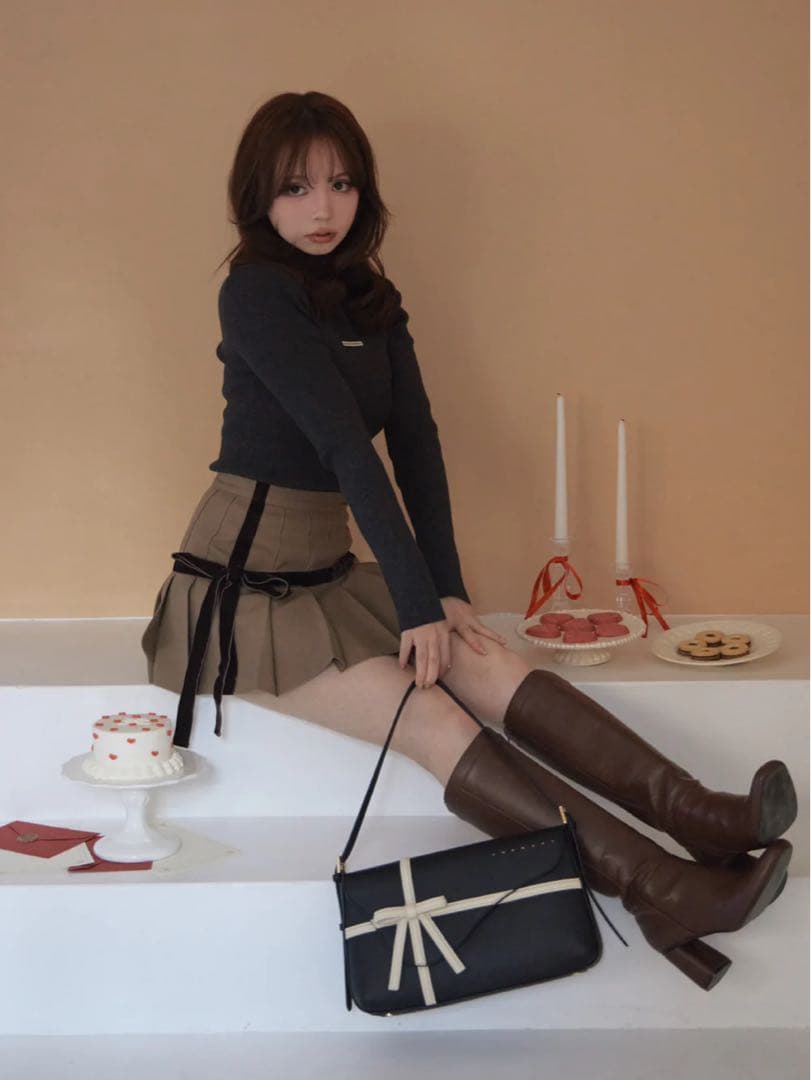 andmary Valentine ribbon mini skirt ベージュ